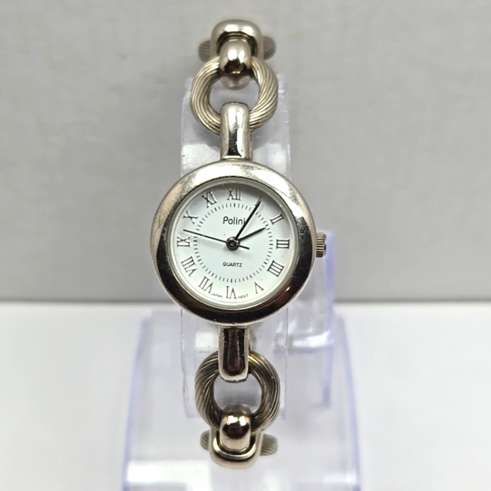 Vintage Polini Watch 23mm Silver Tone Chain Link Dainty Twisted Wire New Battery